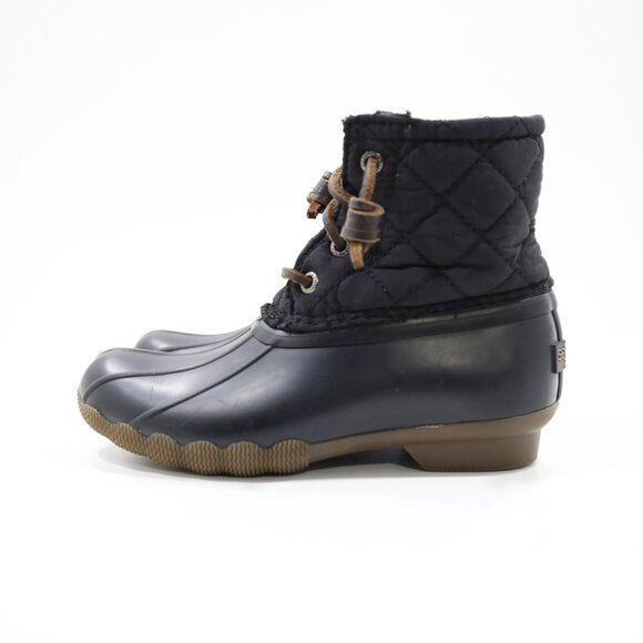 Sperry Saltwater Black Quilted Nylon & Rubber Duck Rain Boots - Kids' 12 - Picture 1 of 7